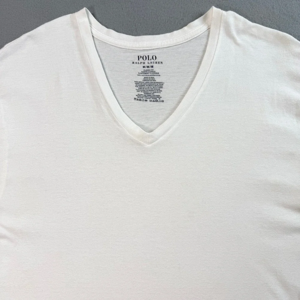 Polo Ralph Lauren V-Neck T-Shirt Mens M White Classic Fit Pony Logo